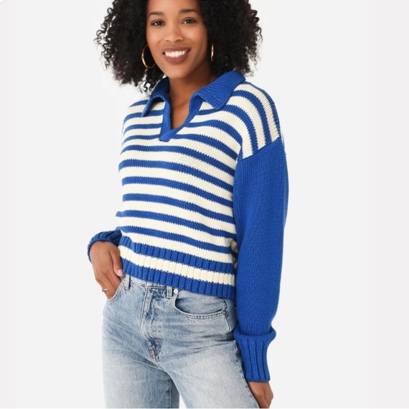 Ciao Lucia Sweaters - Ciao Lucia Venezia Sweater Striped Blue Collared Knit Size S
